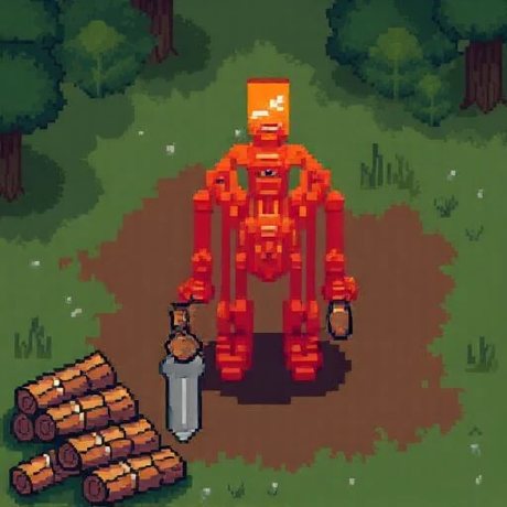 A pixel-art character: different object, same scene