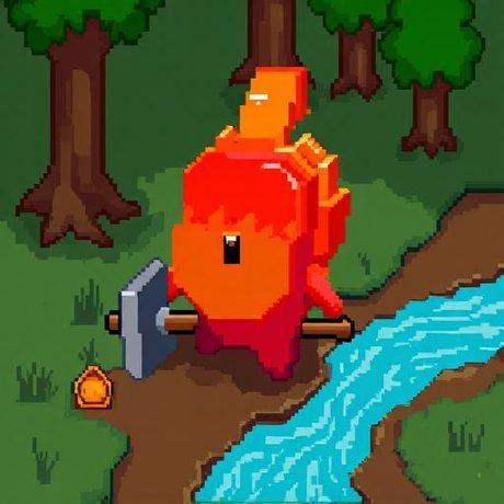 A pixel-art character: same object, different scene