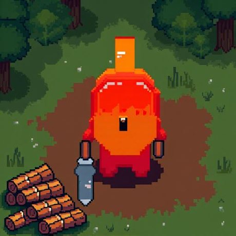 A pixel-art character: reference view