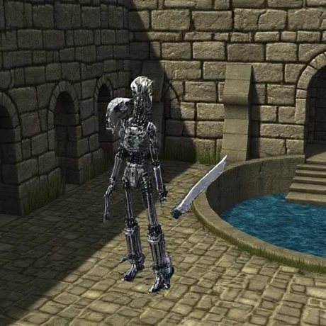 A sword-and-shield robot: different object, same scene
